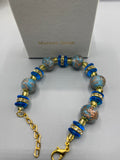 Bracelet Raffinato Golden Sparkles Blue en verre de Murano avec son coffret