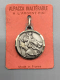 Médaille Saint Christophe en Alpacca argenté sur son cartonnage corail d’origine